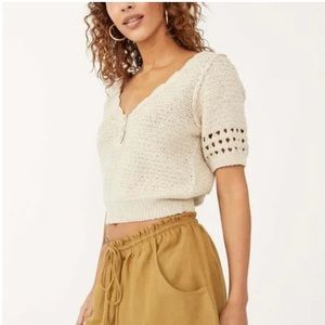Free People Bree Cropped Pullover Sweater Summer Khaki Size XS